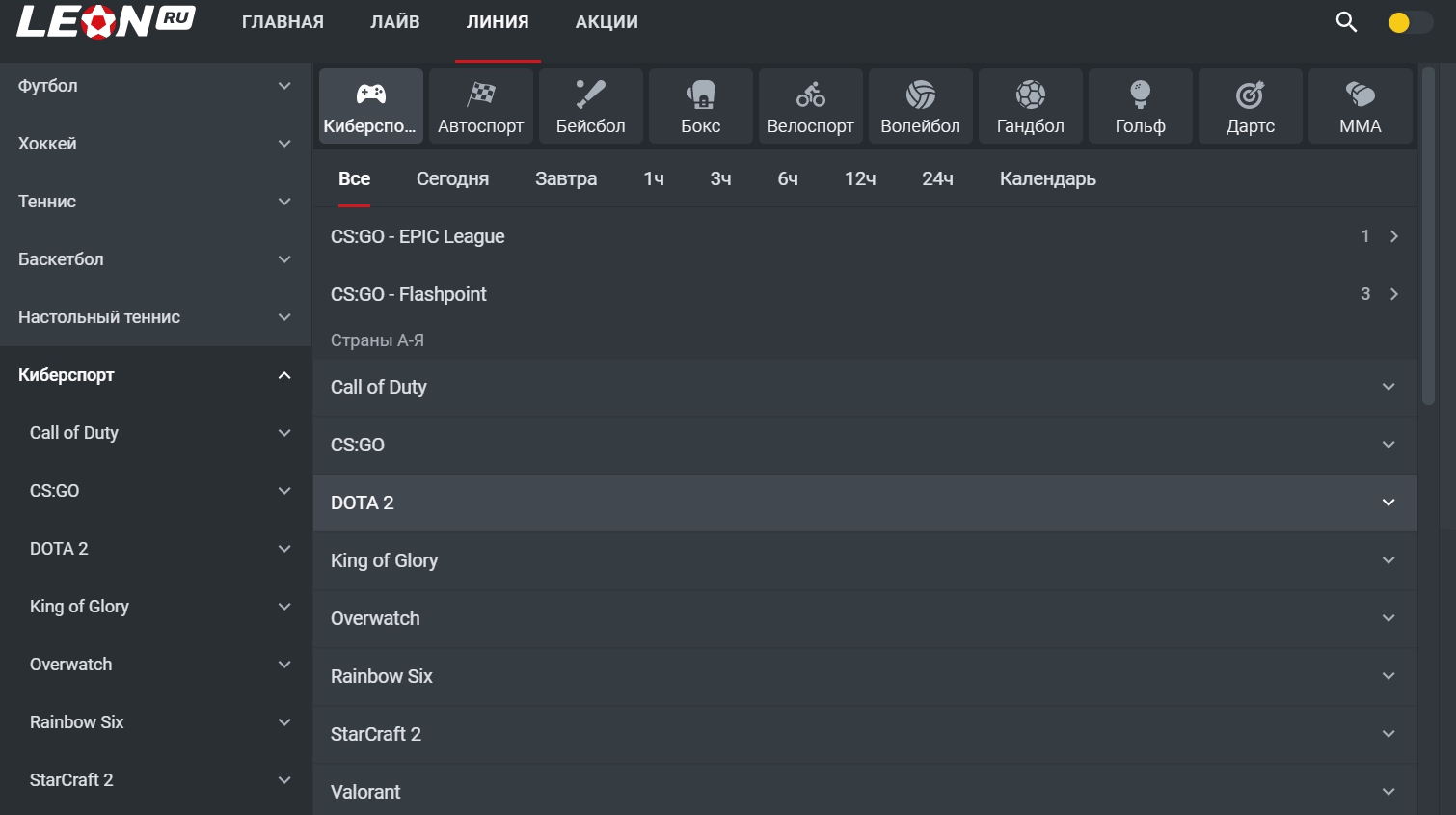 Обзор раздела киберспорта на официальном сайте БК Leon