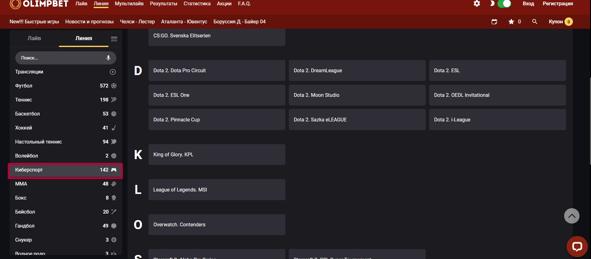 Оценка киберспортивной линии на сайте Олимп Бет